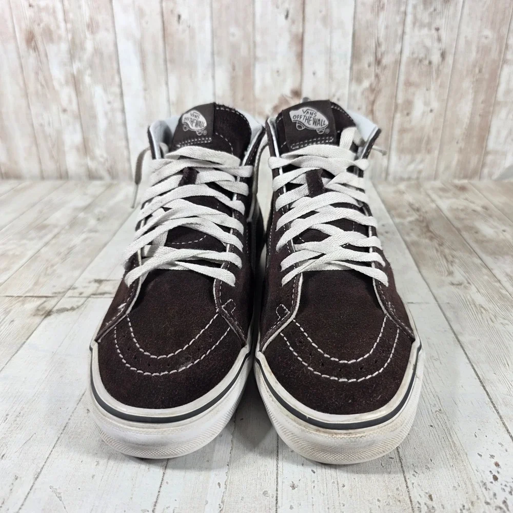 Vans Sk8-Hi High Top Sneakers‎ Brown Suede White Stripe Womens 8 Mens 6.5